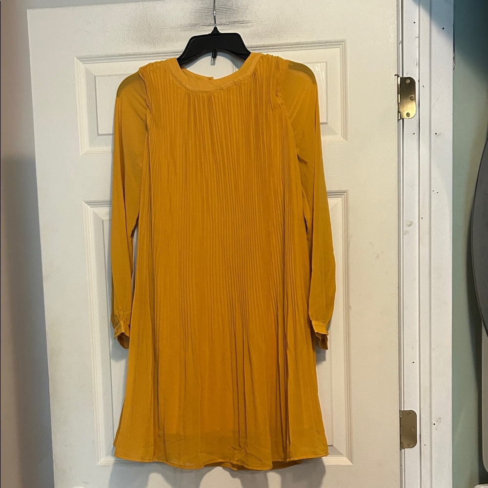 NY Collection Pleated Long Sleeve Dress Size Petite Medium